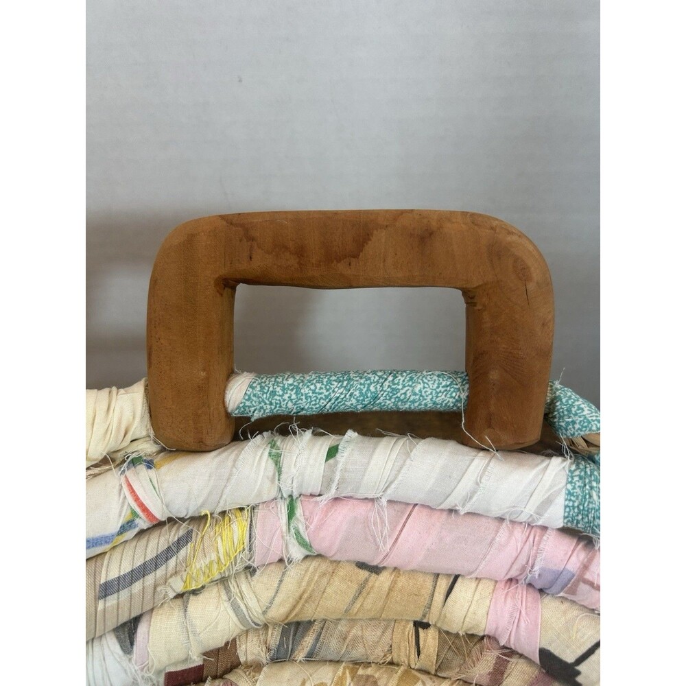 Vintage Handmade Rag Fabric Blue Basket With Handle Farmhouse Decor Cottage - Picture 4 of 16